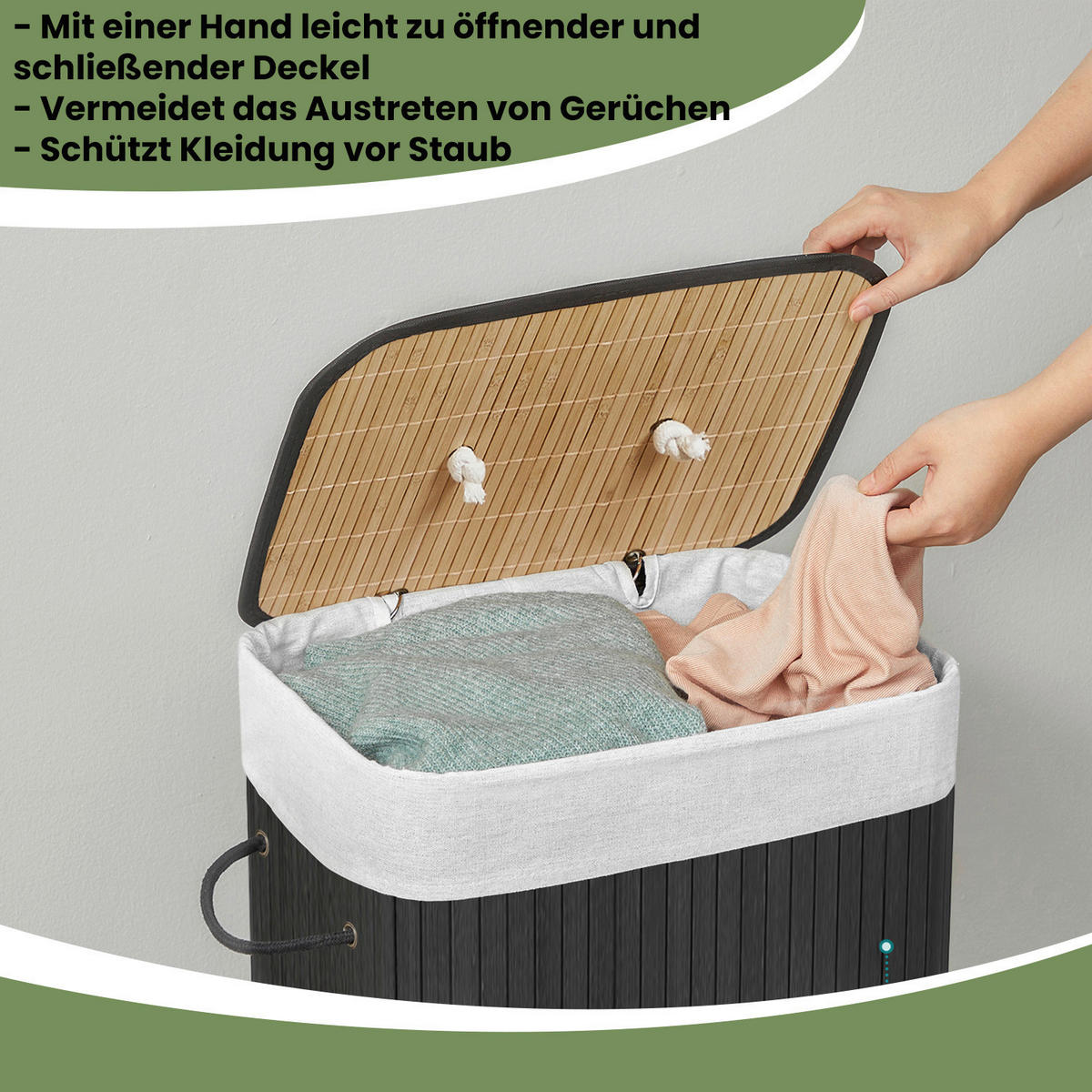 WÄSCHEKORB - Schwarz, Basics, Naturmaterialien/Holzwerkstoff (40/60/30cm)