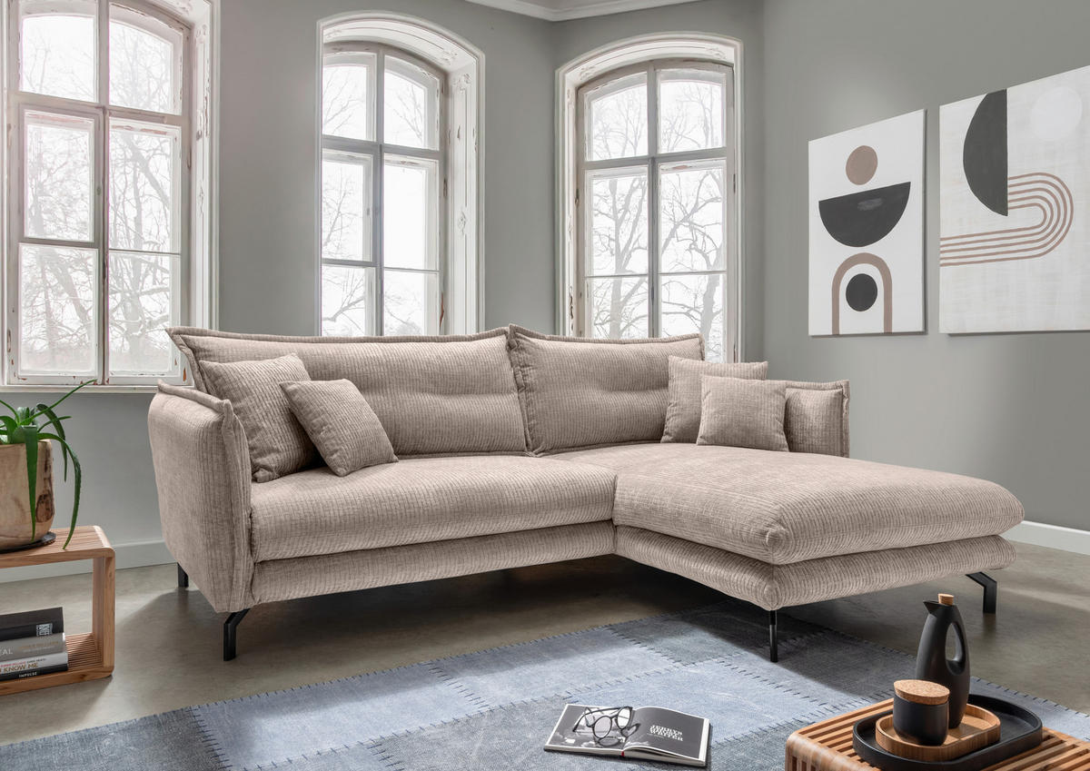 ECKSOFA in Mikrofaser Beige  255/180 cm  - Beige/Schwarz, Design, Textil/Metall (255/180cm) - Livetastic