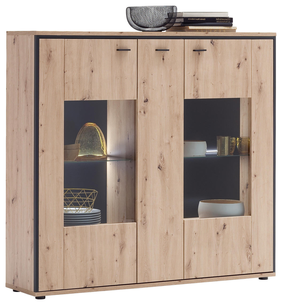 HIGHBOARD Skopje  in 153/143/38 cm  - Eichefarben/Anthrazit, Design, Glas/Holzwerkstoff (153/143/38cm) - MID.YOU