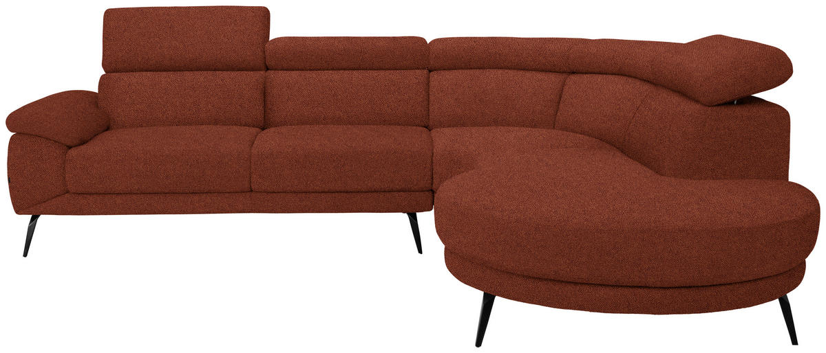 ECKSOFA in Velours Rostfarben  299/264 cm  - Rostfarben/Schwarz, Design, Textil/Metall (299/264cm) - Novel