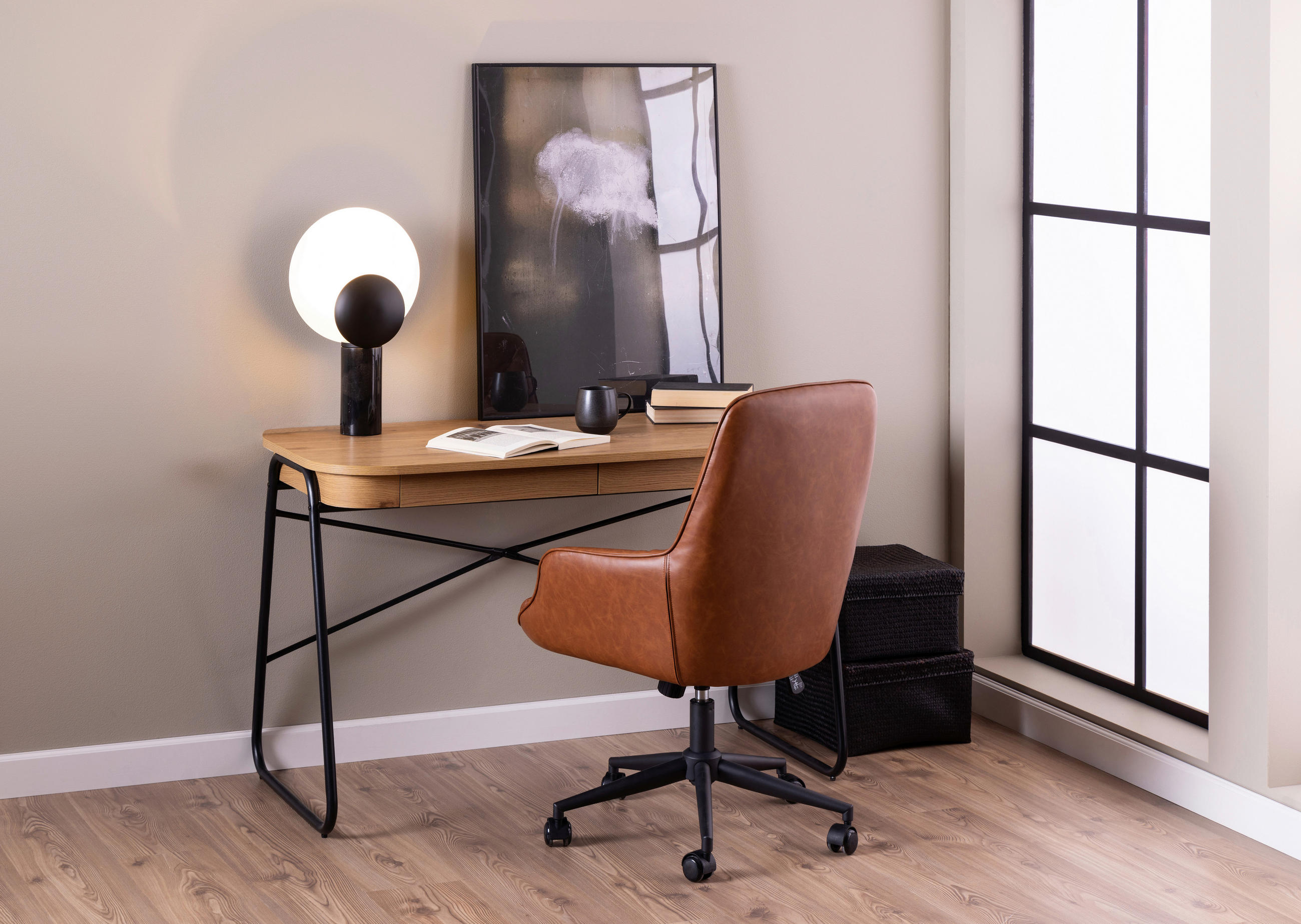 SCHREIBTISCH 120/60/75 cm  in Eichefarben  - Eichefarben, Design, Holzwerkstoff/Metall (120/60/75cm) - MID.YOU