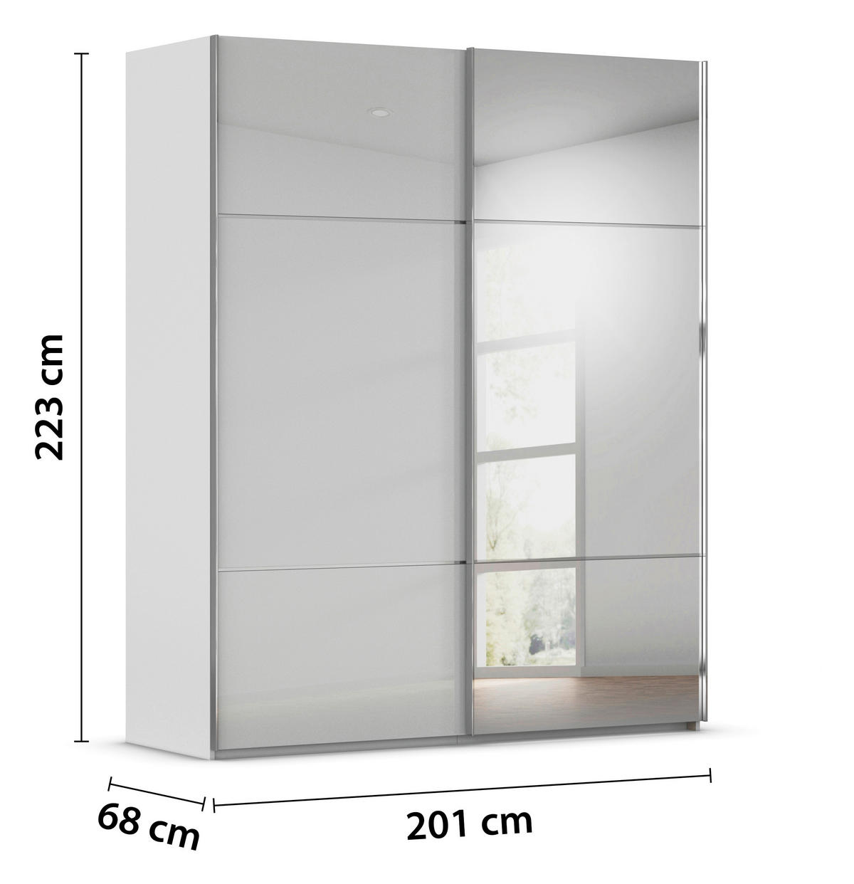 SCHWEBETÜRENSCHRANK 201/223/68 cm 2-türig Grau  - Chromfarben/Grau, KONVENTIONELL, Glas/Holzwerkstoff (201/223/68cm) - Novel