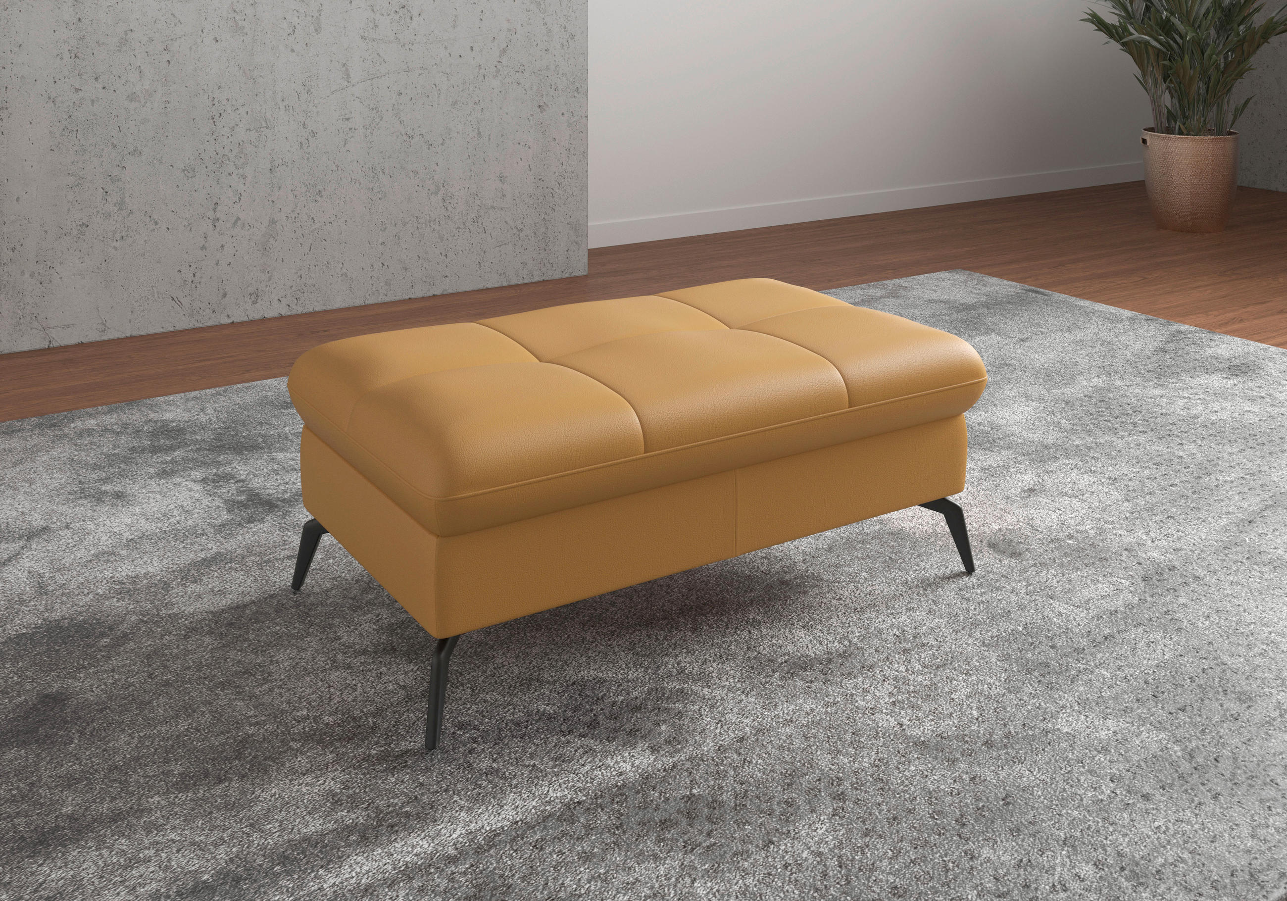 HOCKERLeder Currygelb  - Currygelb/Schwarz, Konventionell, Leder/Metall (102/47/69cm) - Sit & More