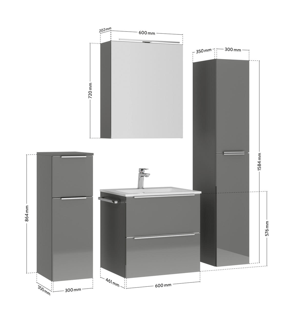 BADEZIMMER  in 61 cm  - Schieferfarben/Edelstahlfarben, MODERN, Holzwerkstoff/Stein (61cm) - Nobilia