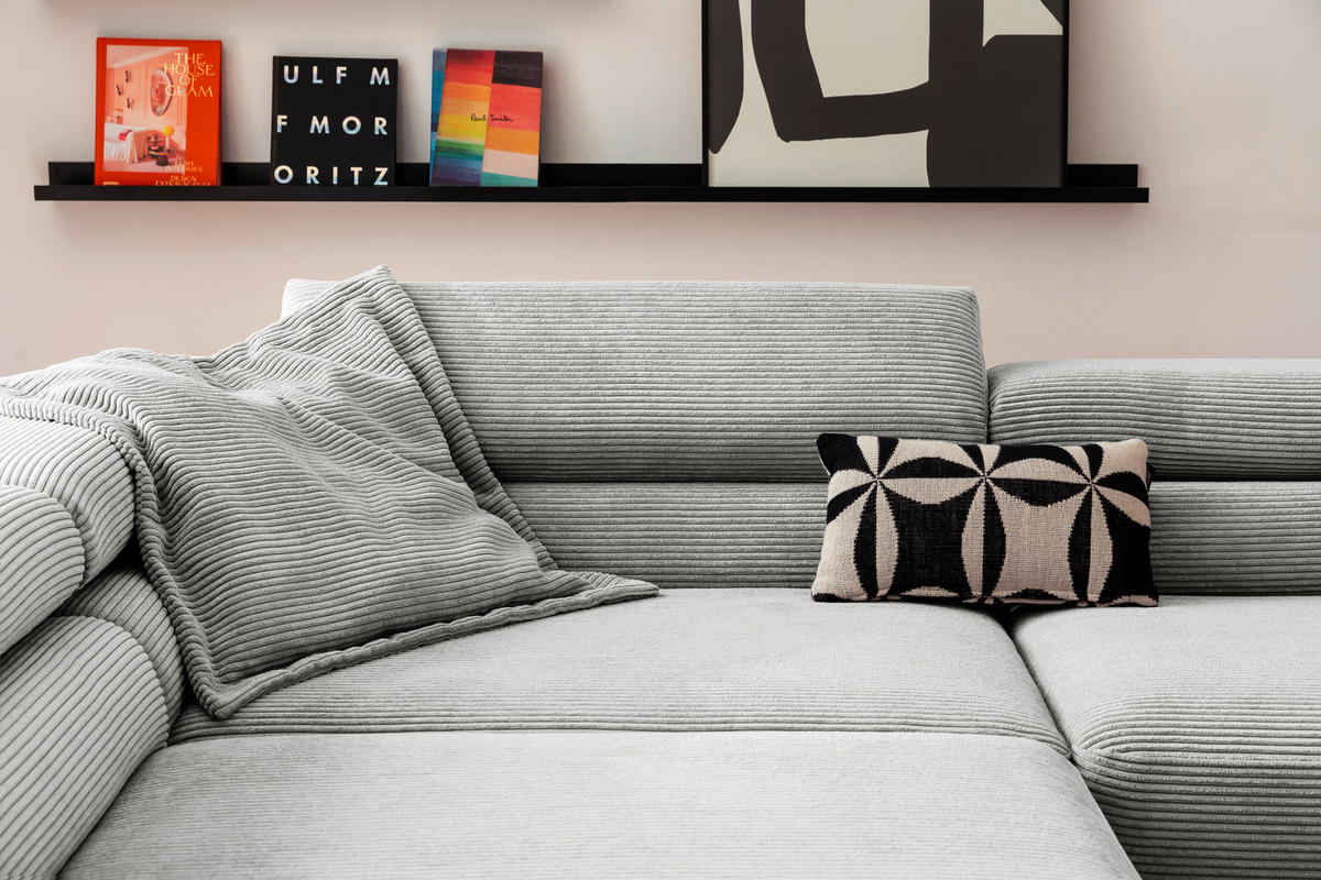 SEDEŽNA GARNITURA, rebrasti žamet siva  - črna/siva, Moderno, kovina/tekstil (276/221cm) - Pure Home Lifestyle