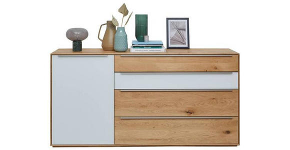 SIDEBOARD Weiß, Eichefarben 183/91/43 cm - Eichefarben/Silberfarben, Design, Glas/Holz (183/91/43cm) - Waldwelt