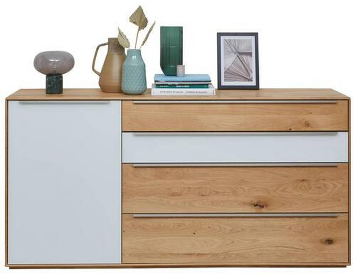 SIDEBOARD Weiß, Eichefarben  183/91/43 cm  - Eichefarben/Silberfarben, Design, Glas/Holz (183/91/43cm) - Waldwelt