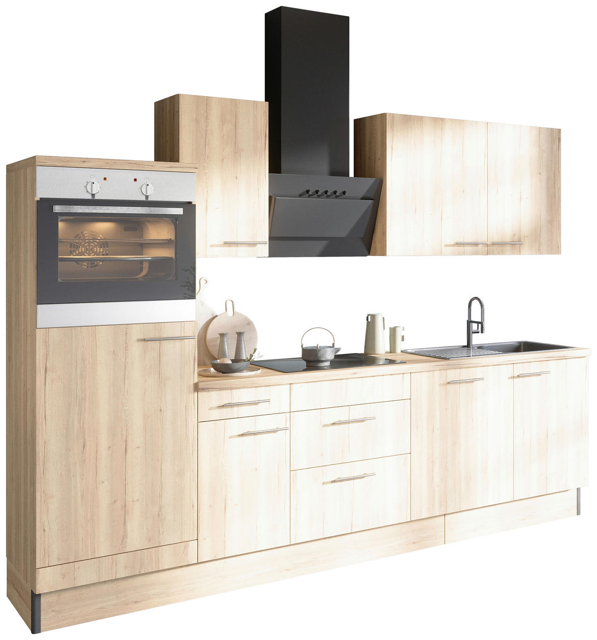 KÜCHENBLOCK 270 cm   in Eichefarben  - Edelstahlfarben/Eichefarben, Basics, Holzwerkstoff/Metall (270cm) - Optifit