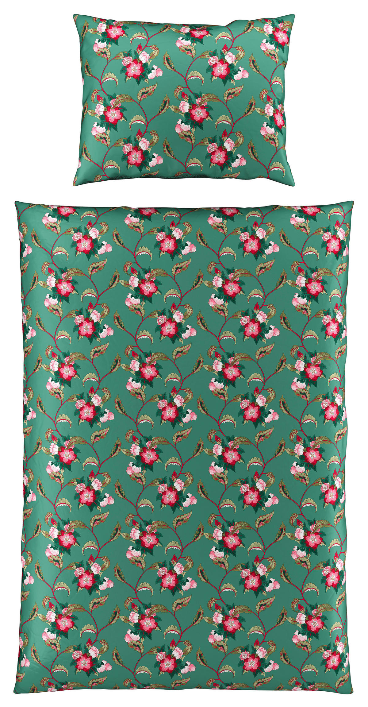 OBOJSTRANNÁ POSTEĽNÁ BIELIZEŇ, satén, zelená, červená, 140/200 cm - zelená/červená, Konventionell, textil (140/200cm) - Novel