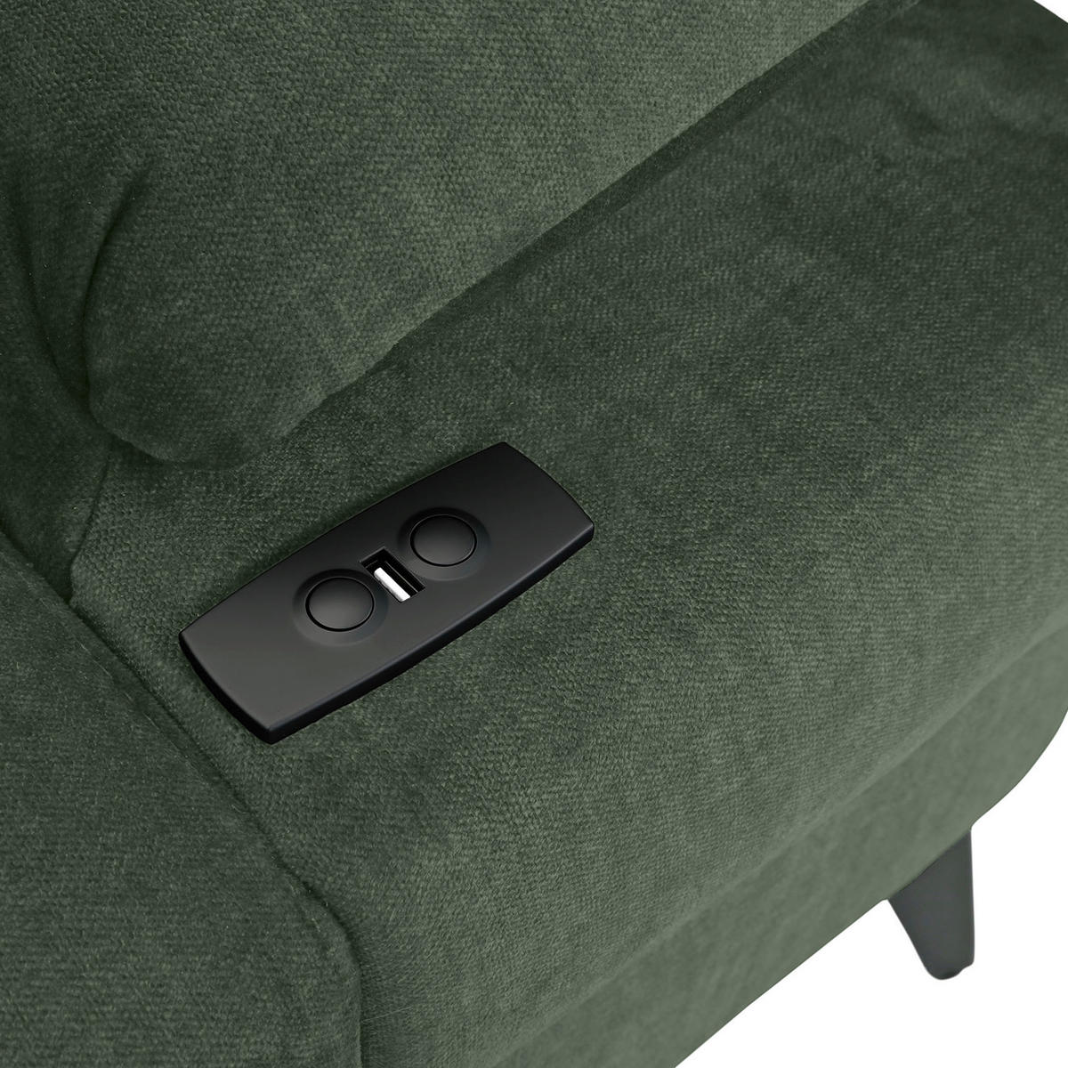 ECKSOFA Dunkelgrün Flachgewebe Rücken echt, Kopfteilverstellung, Sitzvorzug  - Dunkelgrün/Schwarz, MODERN, Textil/Metall (210/258cm) - Landscape