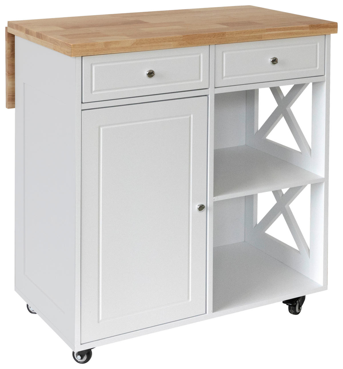 SERVIERWAGEN Kautschukholz vollmassiv Weiß  - Schwarz/Weiß, Basics, Holz/Holzwerkstoff (89/90/68cm) - MID.YOU