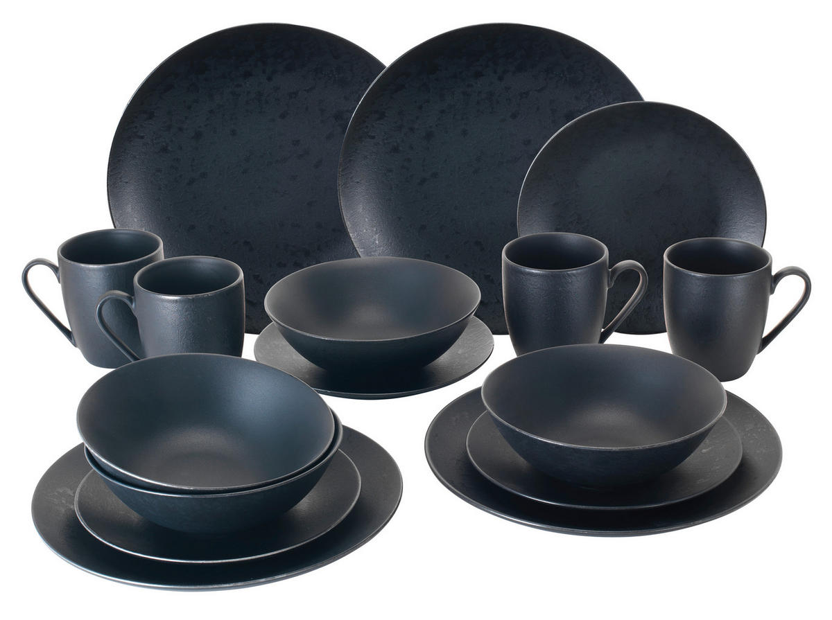 KOMBISERVICE Schwarz ETNA 16-teilig 4 Personen  - Schwarz, Design, Keramik - Van Well