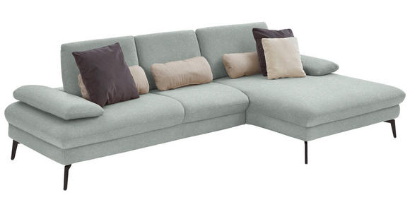ECKSOFA in Chenille, Mikrofaser Hellblau, Salbeigrün 299/157 cm - Salbeigrün/Schwarz, Design, Textil/Metall (299/157cm) - Dieter Knoll