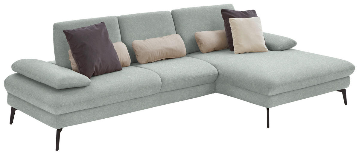 ECKSOFA in Chenille, Mikrofaser Hellblau, Salbeigrün  - Salbeigrün/Schwarz, Design, Textil/Metall (299/157cm) - Dieter Knoll
