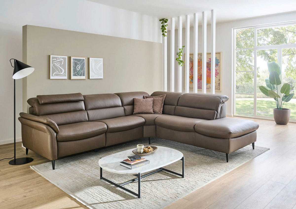 ECKSOFA Braun Echtleder  - Schwarz/Braun, Design, Leder/Metall (287/260cm) - Valdera