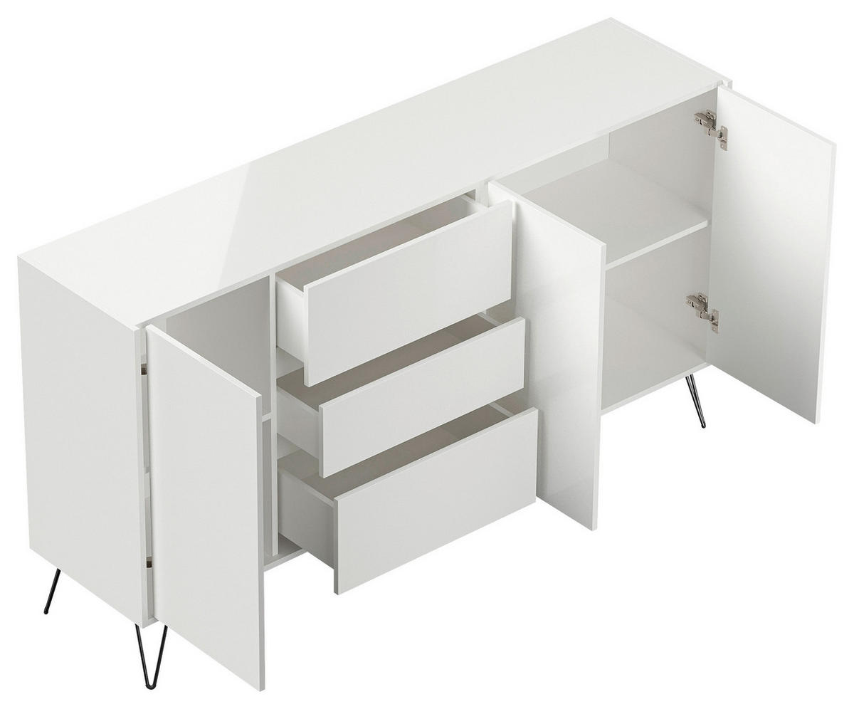SIDEBOARD Posseik Industrial 177/93,6/42 cm 3 Schublade(n)  - Weiß Hochglanz/Schwarz, Design, Holzwerkstoff/Metall (177/93,6/42cm) - P & B