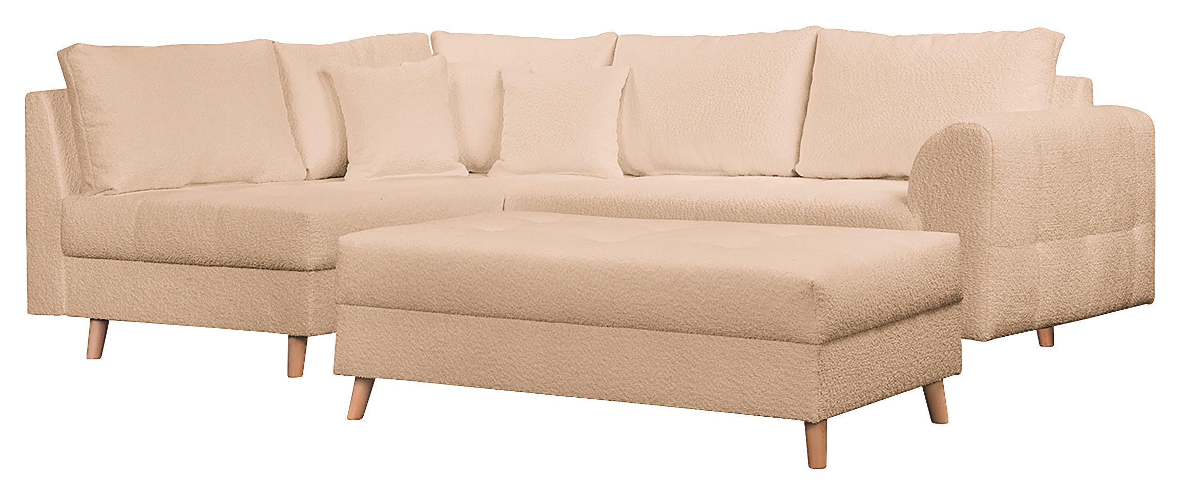 ECKSOFA inkl. Hocker Ariella Beige Bouclé  - Beige/Naturfarben, Design, Holz/Textil (161/231cm) - Livetastic
