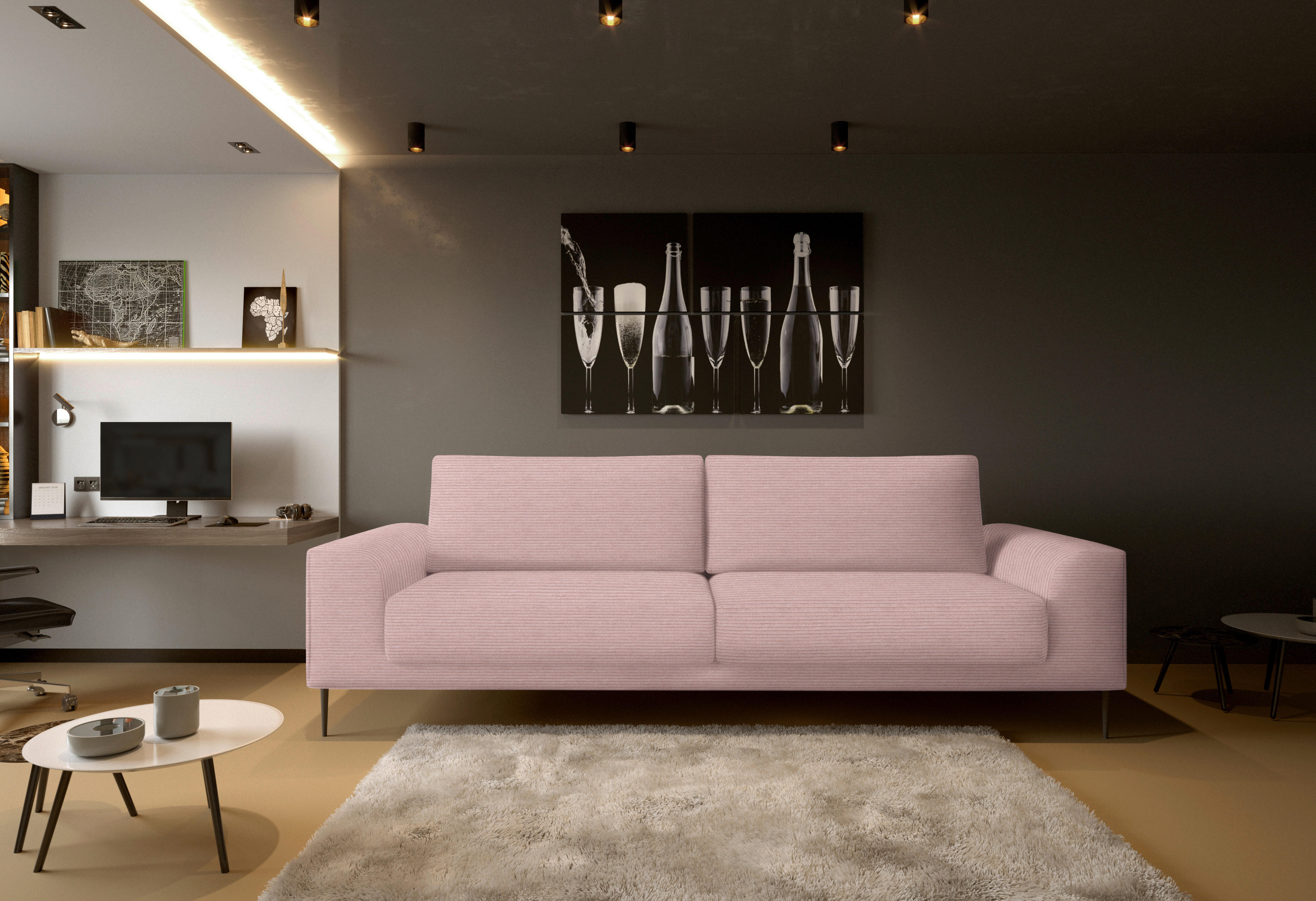 BÄDDSOFFA i manchester mauve  - svart/mauve, Design, metall/textil (250/89/105cm) - Livetastic