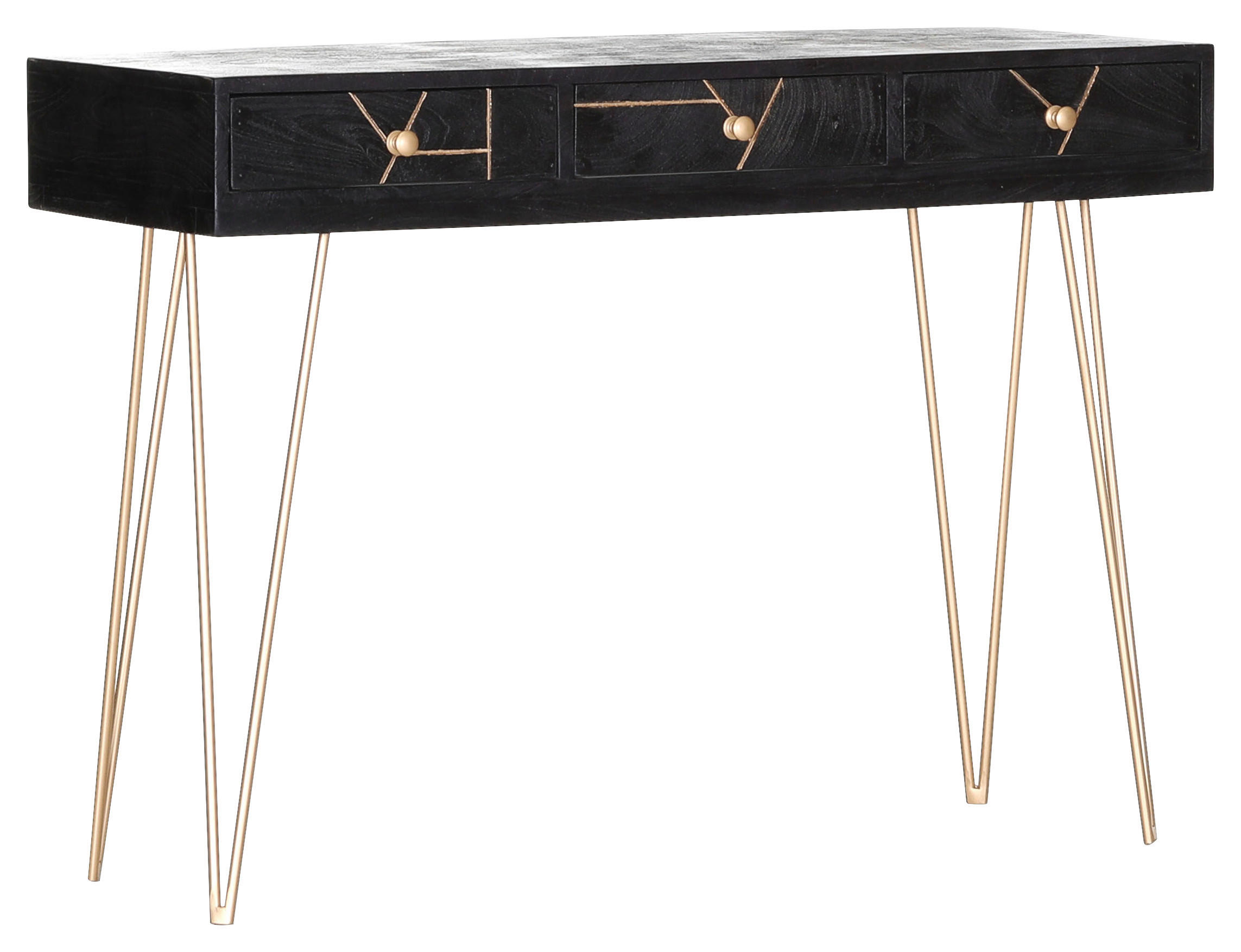 KONSOLE Akazie massiv Schwarz, Goldfarben - Goldfarben/Schwarz, Trend, Holz (115/43/82cm) - Ambia Home