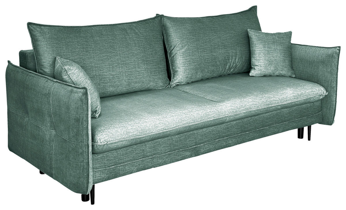SCHLAFSOFA  mit Liegefunktion Flachgewebe Mintgrün  - Schwarz/Mintgrün, Design, Holz/Kunststoff (216/96/102cm) - MID.YOU