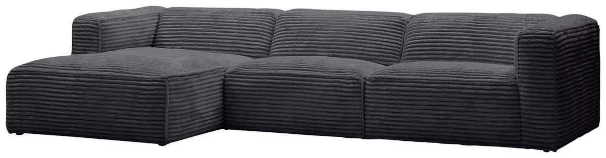 ECKSOFA in Cord Schwarz  - Schwarz, Design, Kunststoff/Textil (163/332cm) - Livetastic