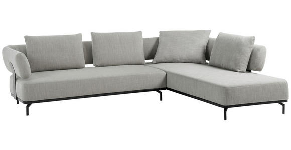 ECKSOFA Hellgrau Flachgewebe  - Hellgrau/Schwarz, Design, Textil/Metall (302/237cm) - Dieter Knoll