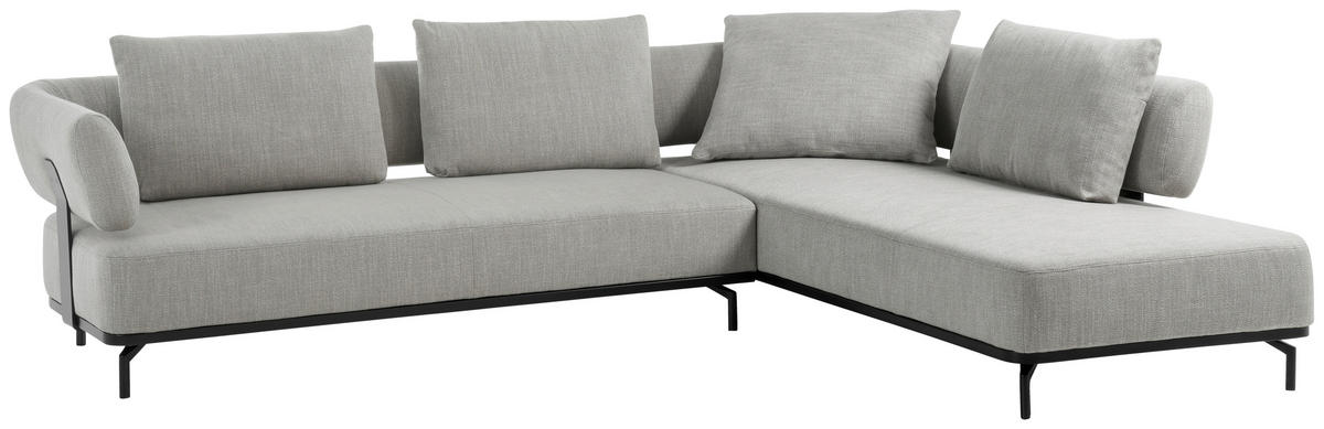 ECKSOFA Hellgrau Flachgewebe  - Hellgrau/Schwarz, Design, Textil/Metall (302/237cm) - Dieter Knoll