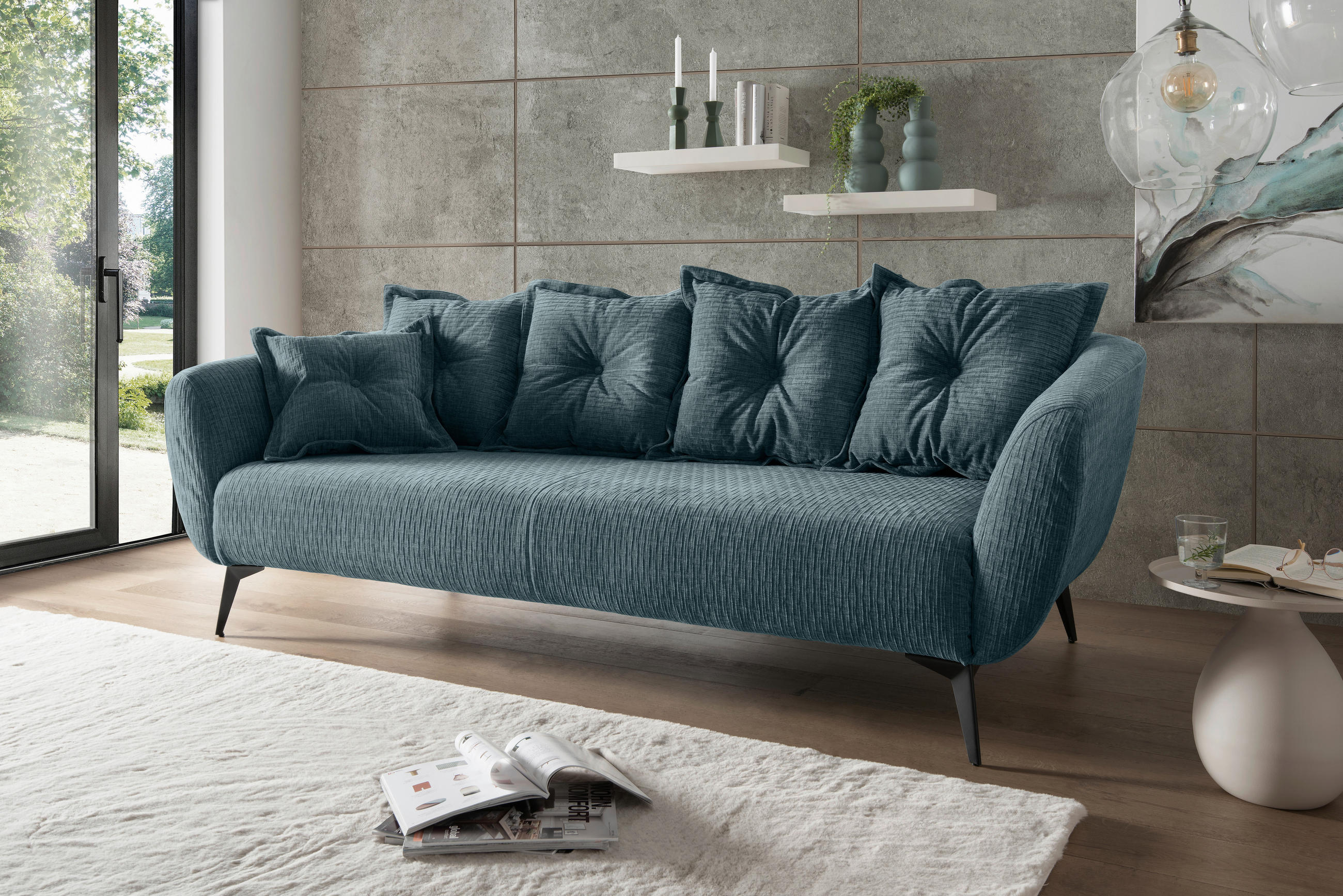 3-SITZER-SOFA Mikrofaser Blau  - Blau/Schwarz, MODERN, Textil/Metall (236/94/103cm) - Livetastic