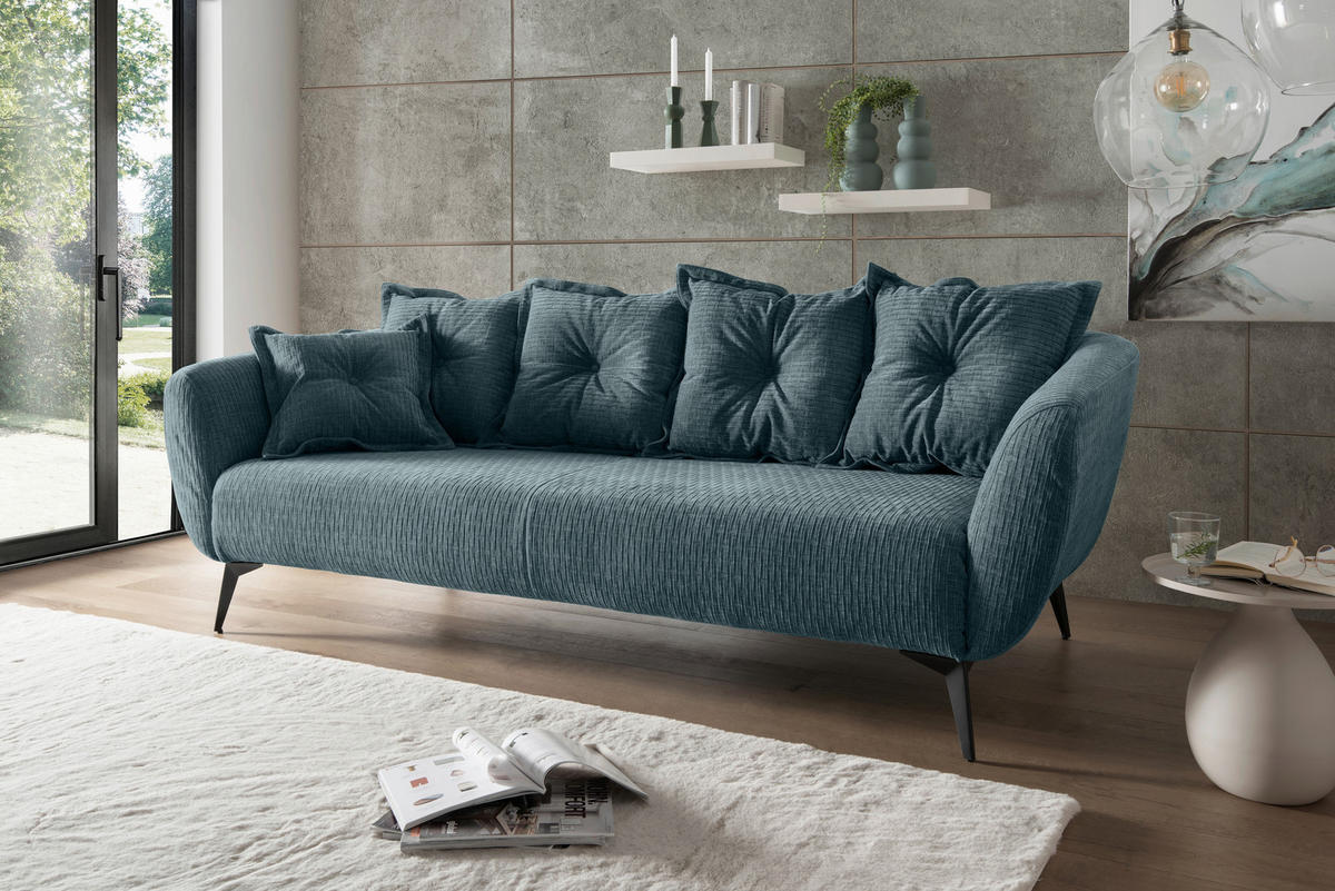 3-SITZER-SOFA in Mikrofaser Blau  - Blau/Schwarz, Modern, Textil/Metall (236/94/103cm) - Livetastic