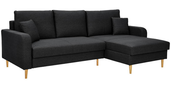 ECKSOFA in Flachgewebe Schwarz - Eiche Wotan/Schwarz, KONVENTIONELL, Holz/Textil (255/157cm) - Carryhome