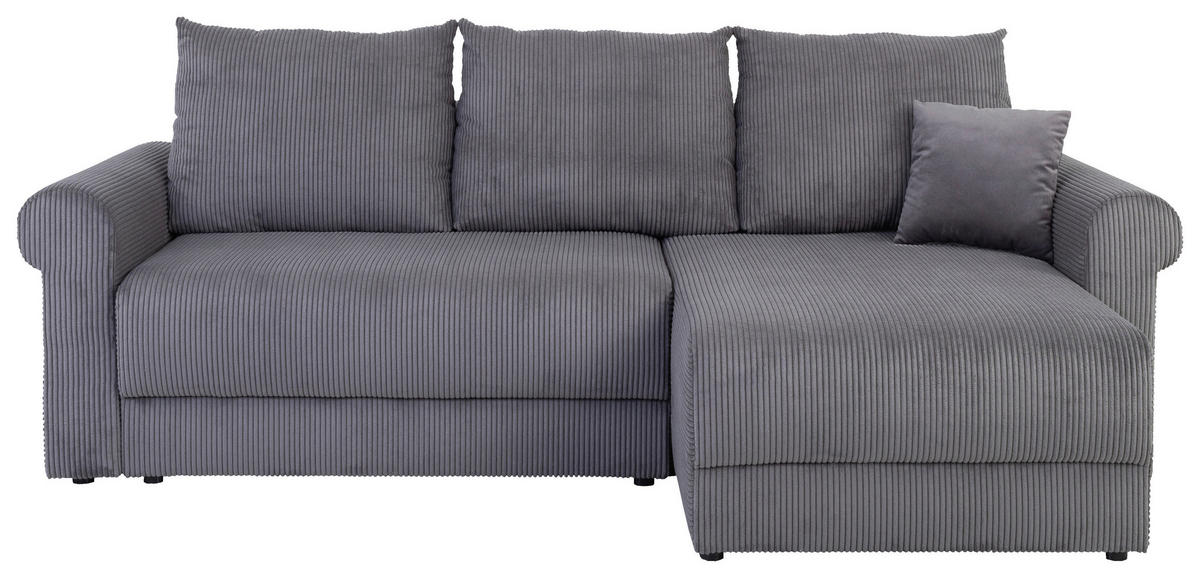 SEDEŽNA GARNITURA, fino rebrast žamet temno siva  - temno siva/črna, Konvencionalno, kovina/umetna masa (245/92/145cm) - Carryhome