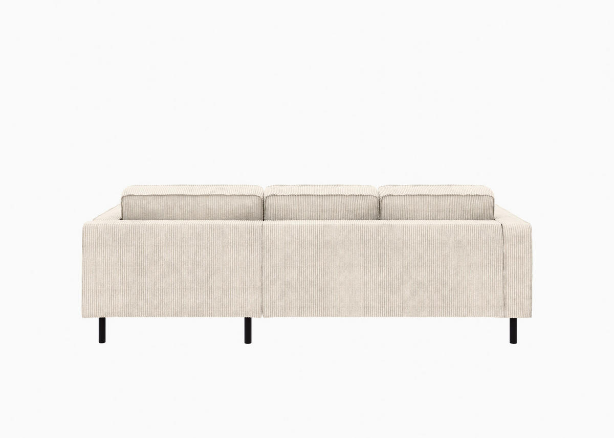 ECKSCHLAFSOFA WATKINS  mit Schlafen auf Sitzhöhe, Rücken echt, Armteil links, Armteil rechts Cord Creme  - Creme/Schwarz, MODERN, Textil/Metall (232/161cm) - Trendmanufaktur