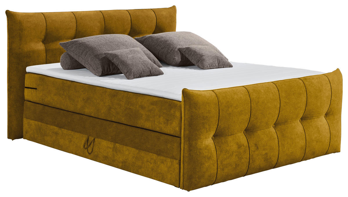 BOXSPRINGBETT 180/200 cm  in Senfgelb  - Senfgelb/Schwarz, Konventionell, Kunststoff/Textil (180/200cm) - Esposa