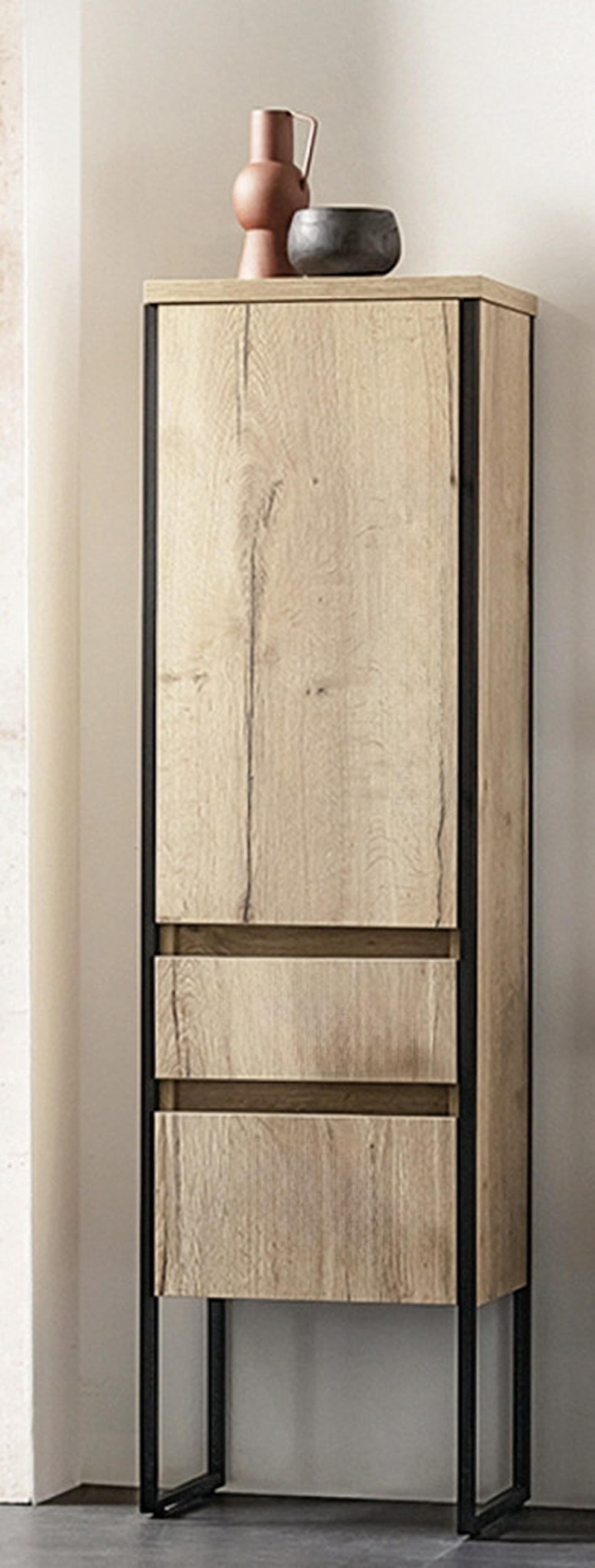 MIDISCHRANK 44,2/157,5/31,9 cm  - Eichefarben/Schwarz, Design, Glas/Holzwerkstoff (44,2/157,5/31,9cm) - Schöner Wohnen
