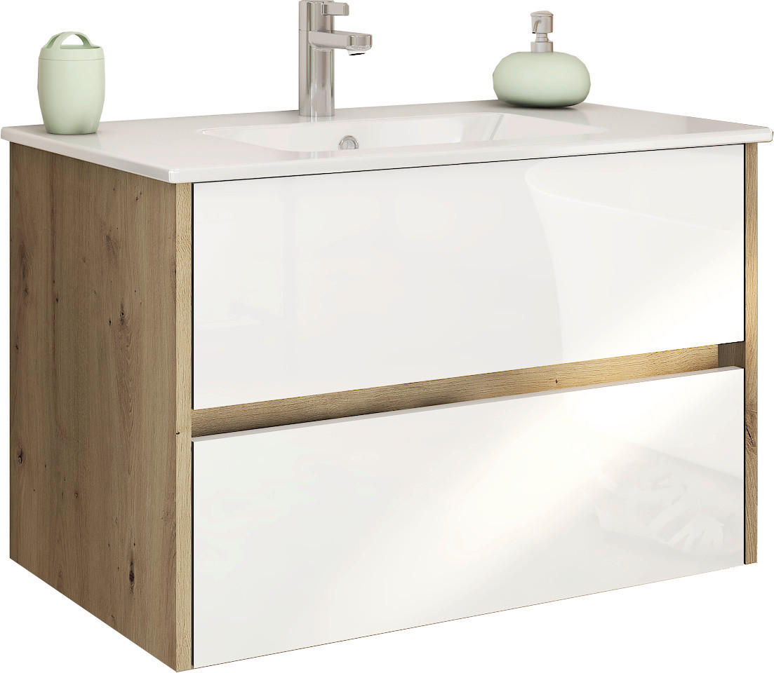 UMIVAL. ENOTA Z UMIVALNIKOM 80/54/46 cm  - bela/hrast san remo, Moderno, leseni material/keramika (80/54/46cm) - Ti'me