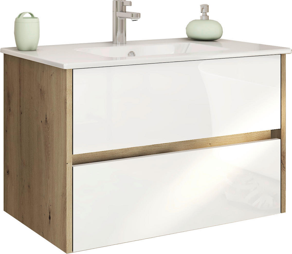 UMIVAL. ENOTA Z UMIVALNIKOM 80/54/46 cm  - bela/hrast san remo, Moderno, leseni material/keramika (80/54/46cm) - Ti'me