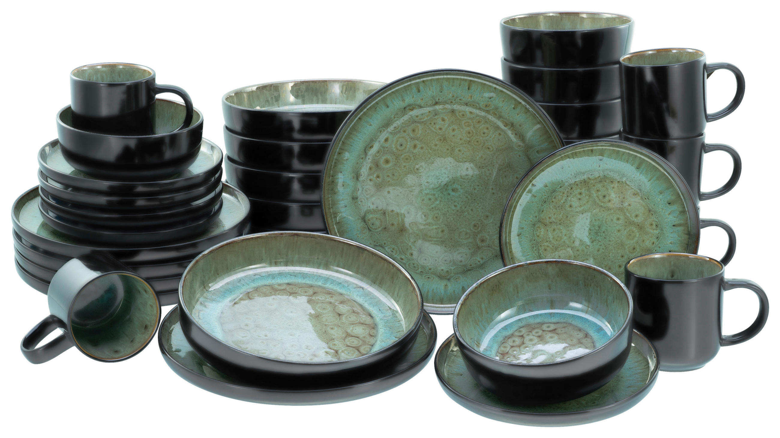 KOMBINOVANÁ SOUPRAVA, 30dílné, kamenina - zelená, Trend, keramika - Creatable