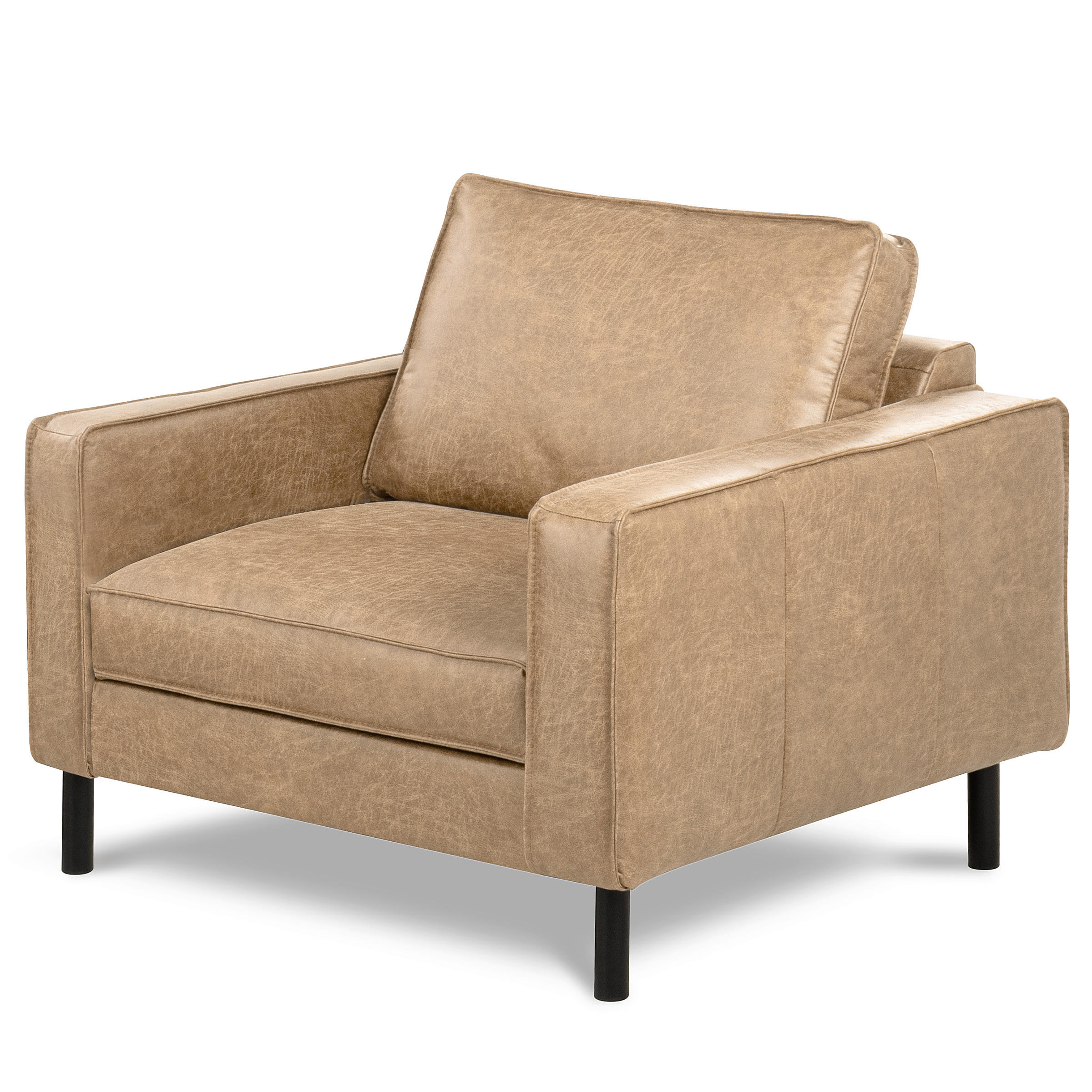 SESSEL in Lederlook Echtleder Sandfarben  - Sandfarben/Schwarz, Design, Leder/Textil (88/85/92cm) - Livetastic