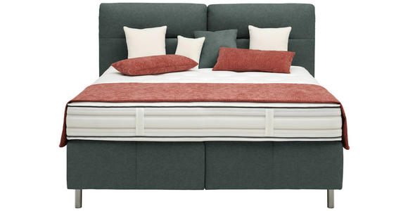 BOXSPRINGBETT 180/200 cm  in Dunkelgrün  - Dunkelgrün/Alufarben, KONVENTIONELL, Textil/Metall (180/200cm) - Dieter Knoll