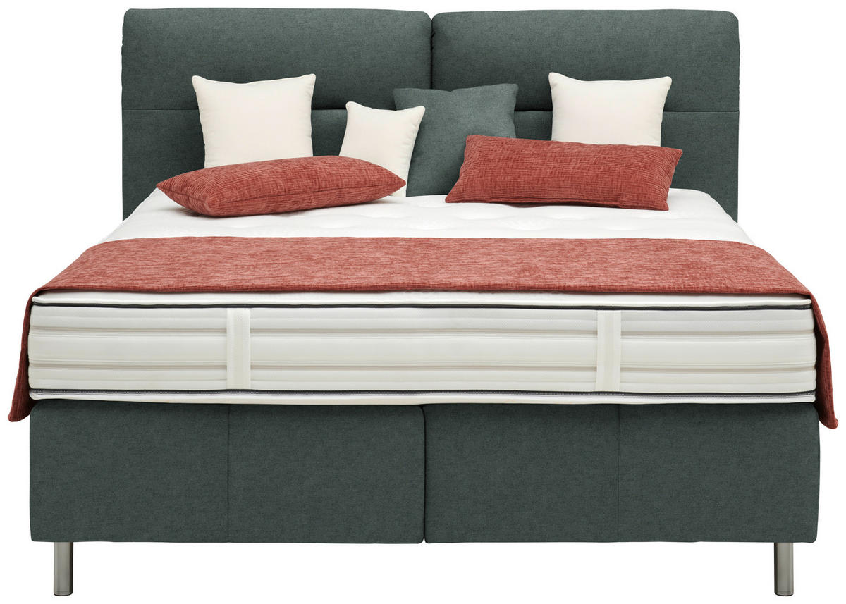 BOXSPRINGBETT 160/200 cm  in Dunkelgrün  - Dunkelgrün/Alufarben, KONVENTIONELL, Textil/Metall (160/200cm) - Dieter Knoll