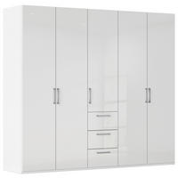 DREHTÜRENSCHRANK 251/235/61 cm,  in Weiß, Weiß Hochglanz, 5-türig  - Edelstahlfarben/Weiß Hochglanz, Basics, Holzwerkstoff/Metall (251/235/61cm) - Novel