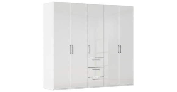 DREHTÜRENSCHRANK 251/235/61 cm,  in Weiß, Weiß Hochglanz, 5-türig  - Edelstahlfarben/Weiß Hochglanz, Basics, Holzwerkstoff/Metall (251/235/61cm) - Novel