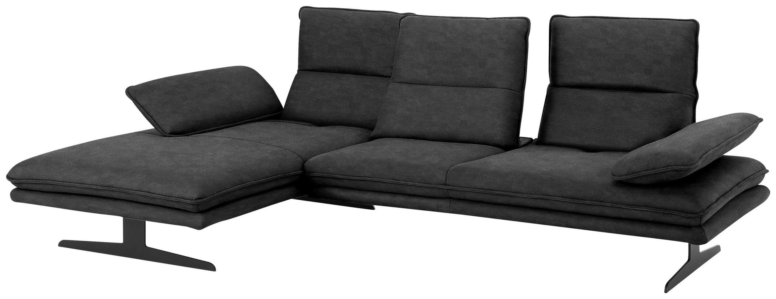 ECKSOFA Anthrazit Flachgewebe - Anthrazit/Schwarz, Design, Textil/Metall (164/291cm) - Chilliano