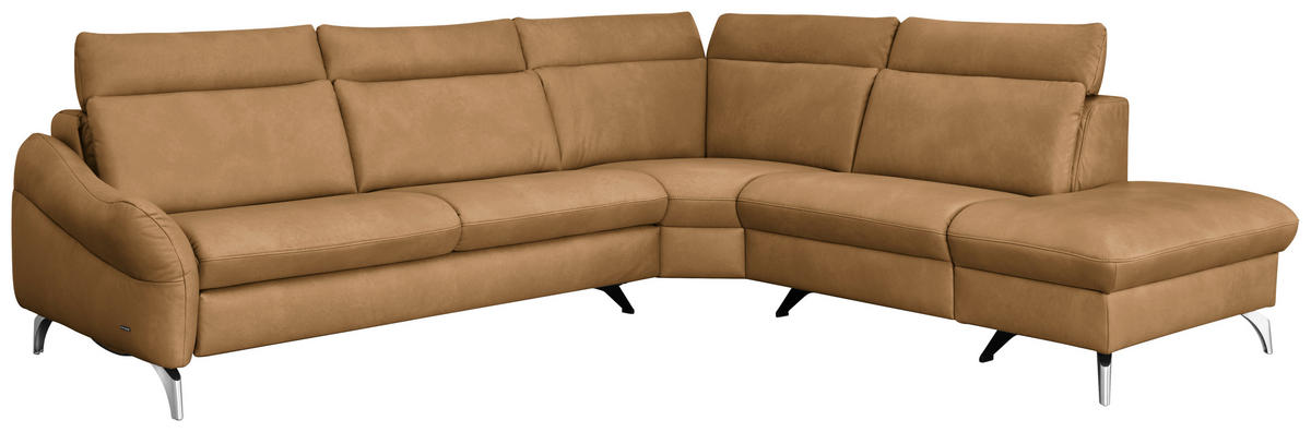 ECKSOFA in Echtleder Honig, Currygelb  - Currygelb/Edelstahlfarben, Konventionell, Leder/Metall (296/242cm) - Himolla Komfortklass