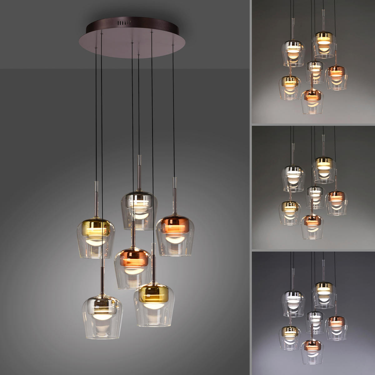 LED-HÄNGELEUCHTE 50/50/200 cm    - Silberfarben/Goldfarben, Design, Glas/Kunststoff (50/50/200cm)