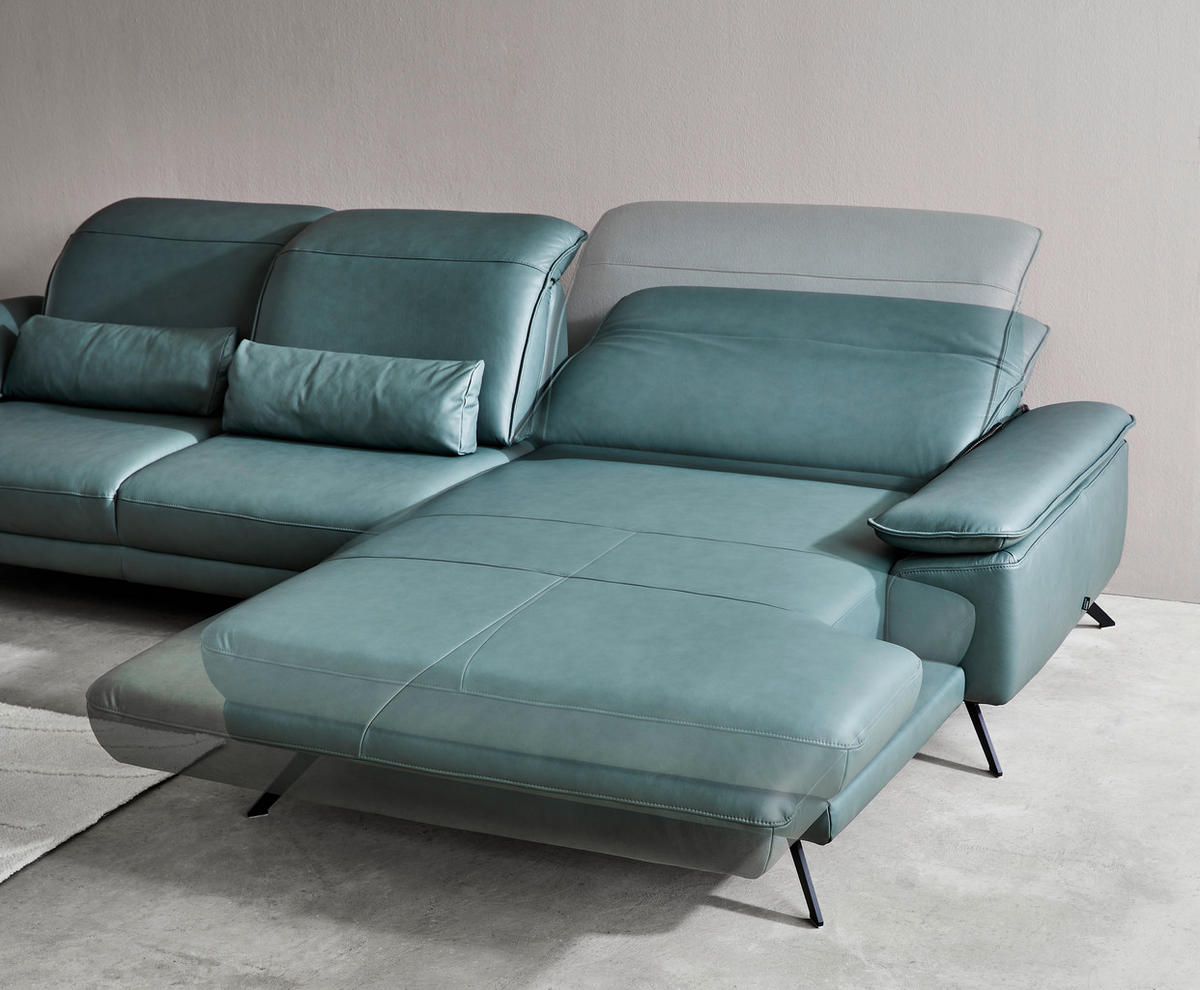 ECKSOFA Opal Echtleder  - Opal/Schwarz, Design, Leder/Metall (332/193cm) - Dieter Knoll
