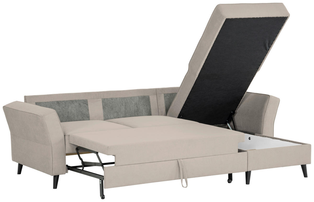 ECKSOFA Sandfarben Velours  - Sandfarben/Schwarz, KONVENTIONELL, Holz/Textil (244/159cm) - Carryhome