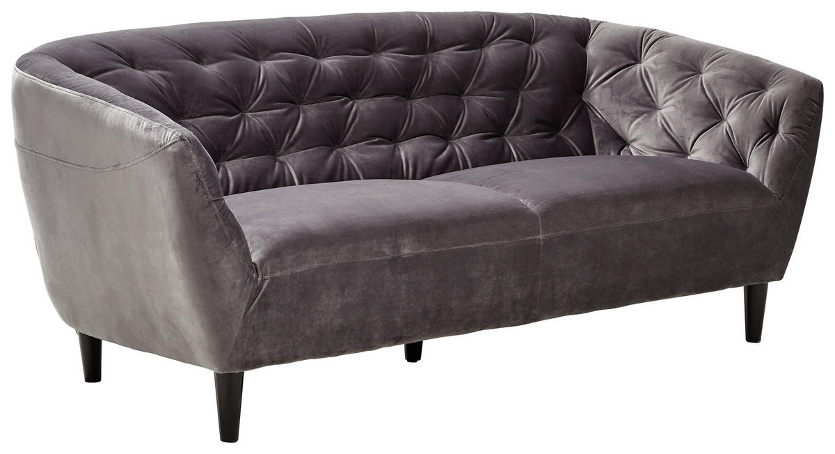 CHESTERFIELD-SOFA Dunkelgrau Samt  - Dunkelgrau/Schwarz, Trend, Holz/Textil (191/78/84cm) - Ambia Home
