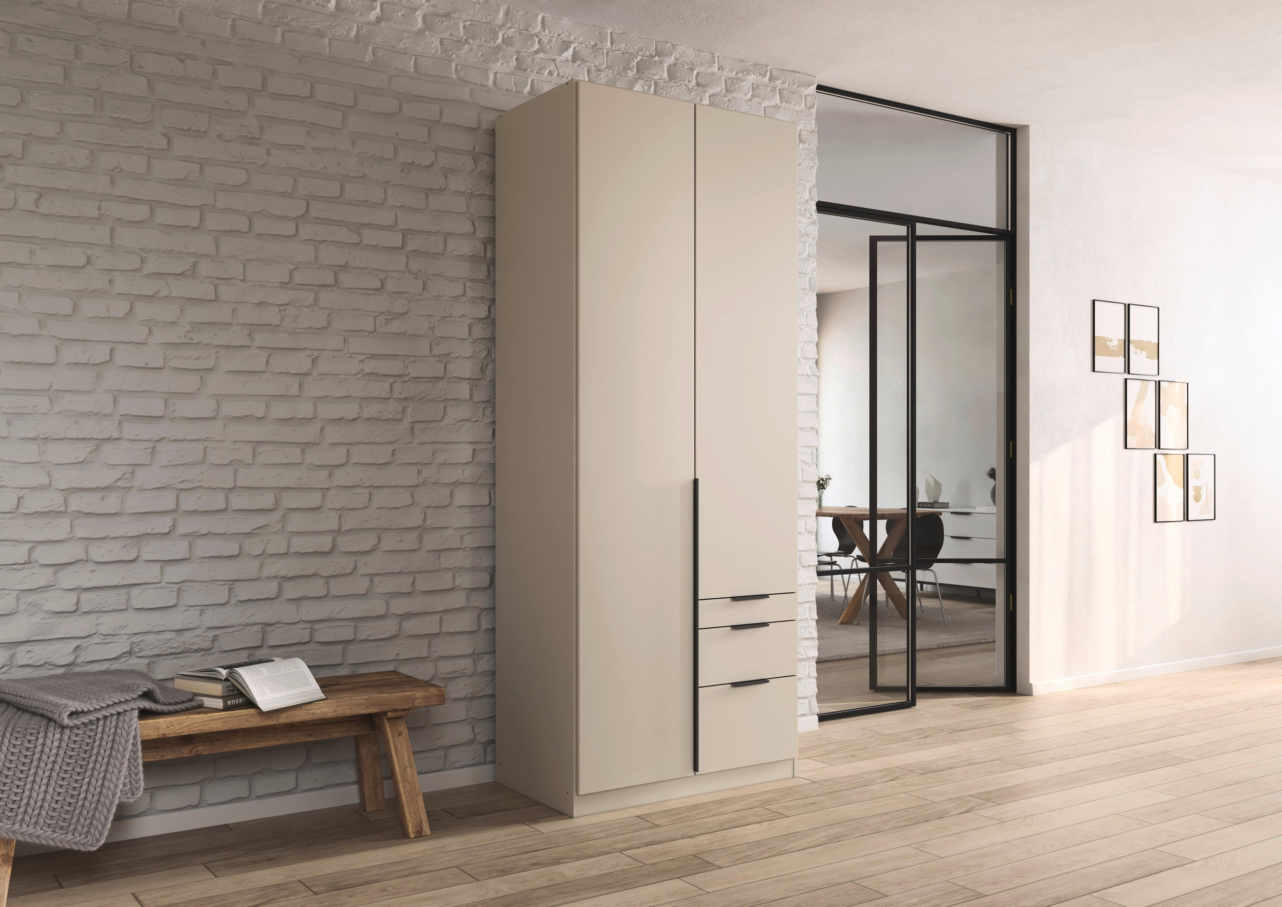 DREHTÜRENSCHRANK in Champagner  - Champagner/Grau, Modern, Holzwerkstoff/Metall (91/229/54cm) - Rauch Möbel