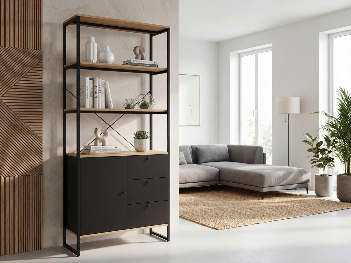 REGAL  Schwarz  - Schwarz, Design, Holzwerkstoff/Metall (80/40/180cm) - Livetastic